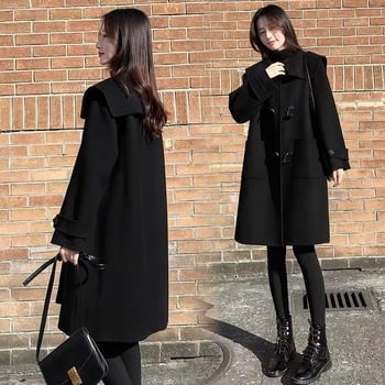 Ženski vuneni kaput s kopčama sprijeda, slobodan kroj, ultra kratka duljina ≤40 cm, bez rukava