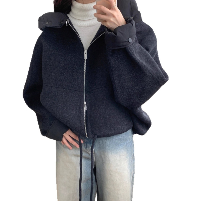 Žensko kratko vuneno jakna s kapuljačom, korejski chic za jesen-zimu, udoban ležeran stil, redovna duljina 50–65 cm, 80–90% glavni materijal