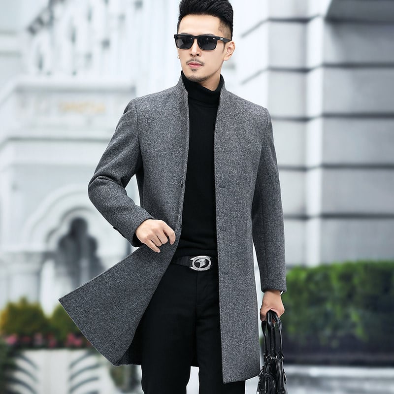 Muški kaput u korejskom stilu, debela vuna, jednostruko zatvaranje