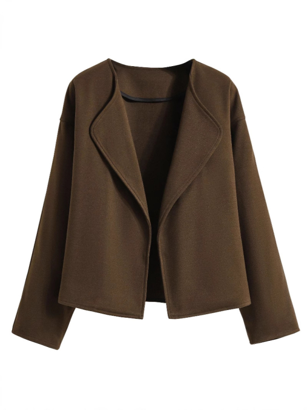 Дамско палто свободен силует от полиестер и еластан, поло яка, дълги ръкави, есен 2024 ретро стил.