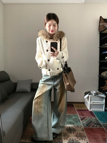 Jakna od chenillea sa spandexom, kapuljača, krzneni ovratnik, dvostruko kopčanje, kratka duljina, udoban kroj