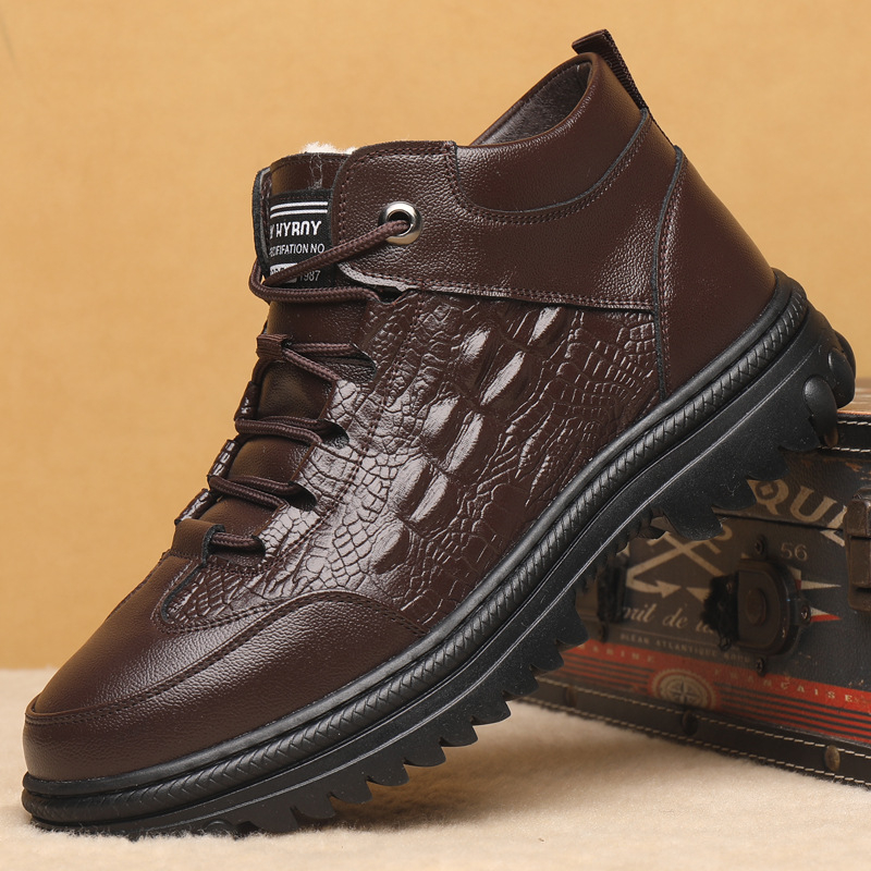 Ziemas vīriešu iekšējās kurpes/mājas apavi ar biezāku PU augšdaļu, gumijas zole, plakana papēde, pretslīdēšana, silda