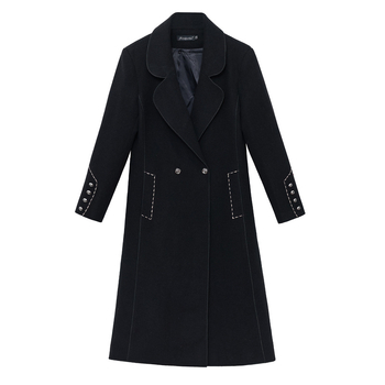 Ženski vuneni kaput, dug 80–100 cm, ovratnik u stilu sakoi, 70–80% pamuka s akrilom, elegantan gradski stil