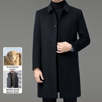 Meeste mantel 100% lamba villast, kahekülgne vill, sisemine vooder, paksendatud soojus, äriline keskmise pikkusega, ühe riviga nööpidega kinnitusega, rihmata, ühevärviline