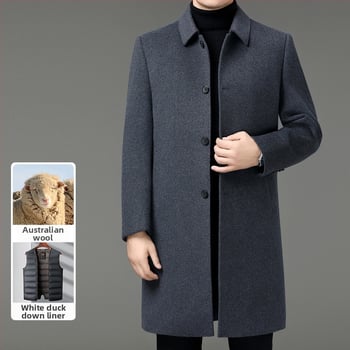 Meeste mantel 100% lamba villast, kahekülgne vill, sisemine vooder, paksendatud soojus, äriline keskmise pikkusega, ühe riviga nööpidega kinnitusega, rihmata, ühevärviline