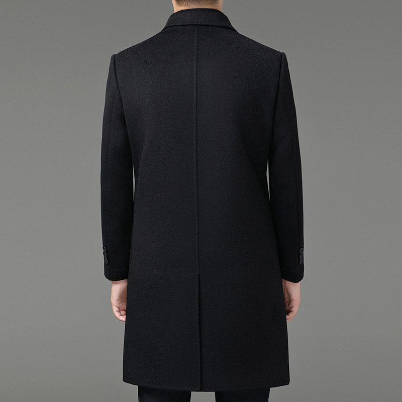 Meeste mantel 100% lamba villast, kahekülgne vill, sisemine vooder, paksendatud soojus, äriline keskmise pikkusega, ühe riviga nööpidega kinnitusega, rihmata, ühevärviline