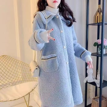 Ženski kaput u korejskom stilu, srednje duljine, chenille tkanina, kaput s jednim redom kopči, dugi rukavi