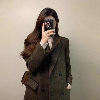 Ženski vuneni kaput s apstraktnim uzorkom, Modalna tkanina, kratki kaput u A-liniji, stojeći ovratnik, 3/4 rukavi