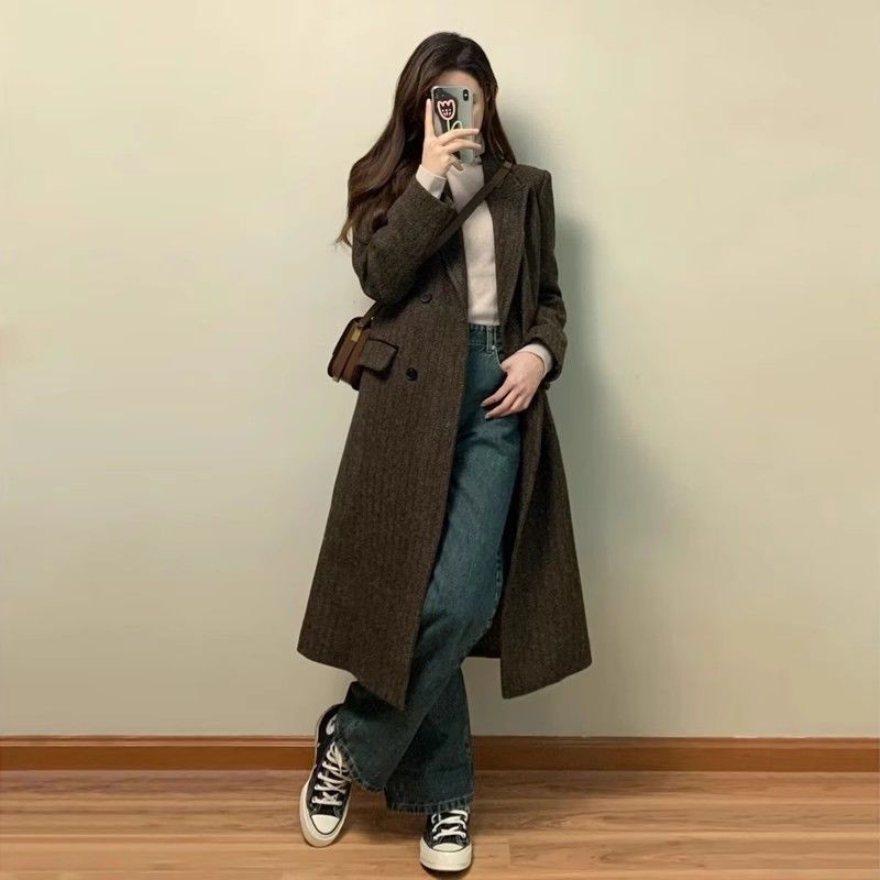 Ženski vuneni kaput s apstraktnim uzorkom, Modalna tkanina, kratki kaput u A-liniji, stojeći ovratnik, 3/4 rukavi