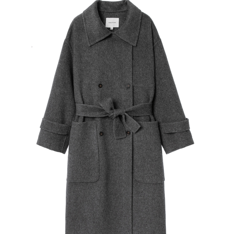 Ženski kaput od chenillea, krzneni ovratnik, dugi rukavi, širok kroj, jednostruko kopčanje, jednobojni uzorak