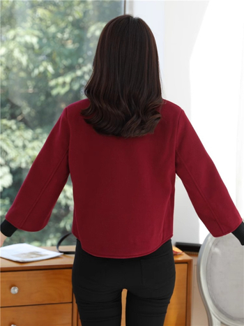 Ženski kratki kaput od imitacije vune, japansko-korejski ležerni stil, duljina 40-50 cm, kopčanje s dvostrukim redom gumba, 95% poliester