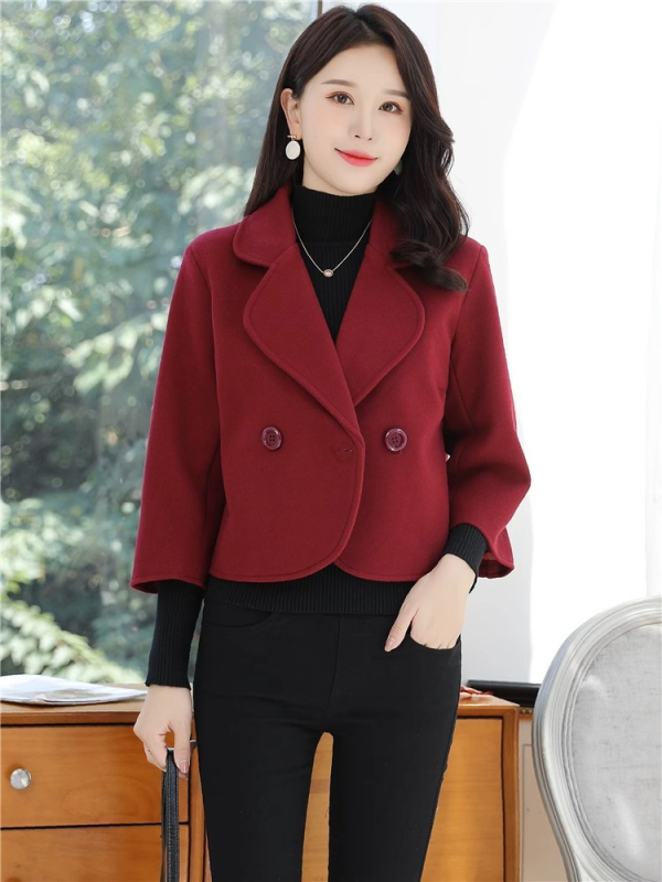 Ženski kratki kaput od imitacije vune, japansko-korejski ležerni stil, duljina 40-50 cm, kopčanje s dvostrukim redom gumba, 95% poliester