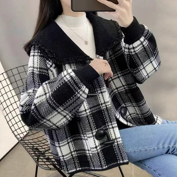 Cardigan vanjski dio odjeće s otisom, poliester tkanina, stojeći ovratnik, ultra kratka duljina, dugi rukavi