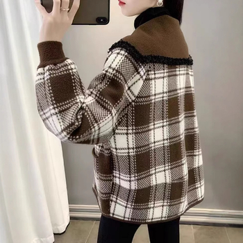 Cardigan vanjski dio odjeće s otisom, poliester tkanina, stojeći ovratnik, ultra kratka duljina, dugi rukavi