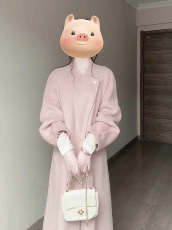 Ženski vuneni kaput, korejsko–japanski ležerni stil, kraći kroj, dvostruko kopčanje, dugi rukavi, jesen 2025