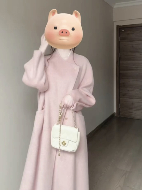 Ženski vuneni kaput, korejsko–japanski ležerni stil, kraći kroj, dvostruko kopčanje, dugi rukavi, jesen 2025