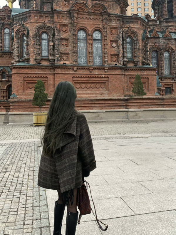 Vuneni kaput s kariranim uzorkom, debeli, ovratnik šal, dugi rukavi (karirani uzorak, debeli, ovratnik šal, dugi rukavi)