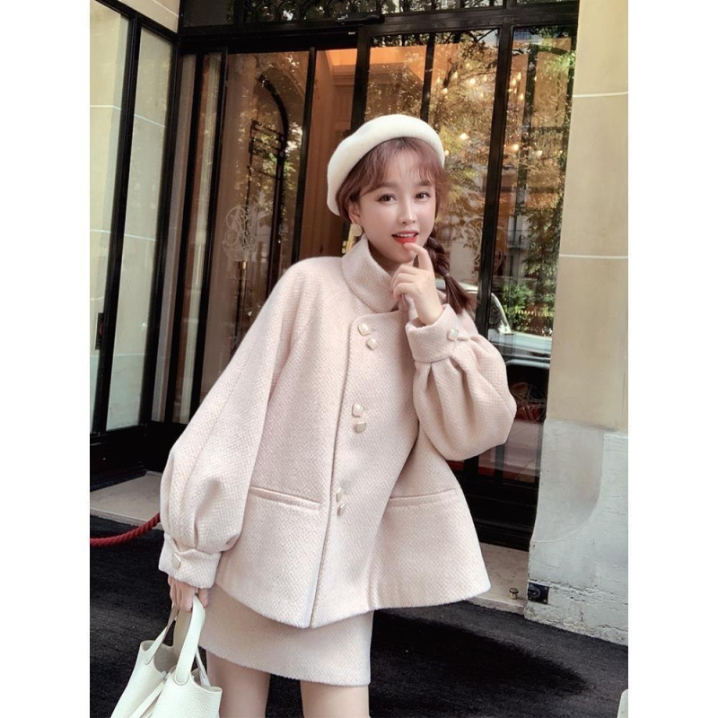 Poliesterski reverzibilni kaput, ženski stil korejski-japanski ležerni, kratka duljina 40–50 cm, dugi rukav, stojeći ovratnik