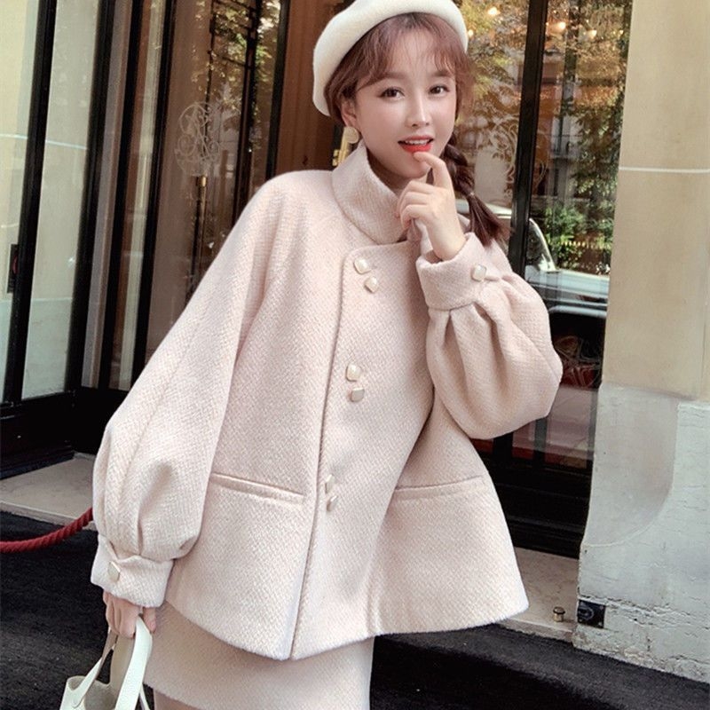 Poliesterski reverzibilni kaput, ženski stil korejski-japanski ležerni, kratka duljina 40–50 cm, dugi rukav, stojeći ovratnik