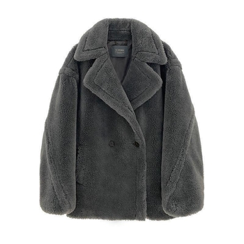 Palton din blană de miel, croială scurtă, guler polo, țesătură cașmir, mâneci lungi, pentru femei adulte, primăvara 2022