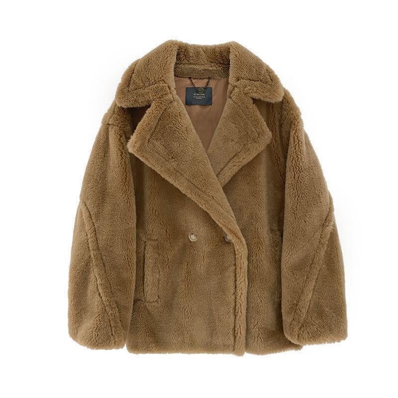 Palton din blană de miel, croială scurtă, guler polo, țesătură cașmir, mâneci lungi, pentru femei adulte, primăvara 2022