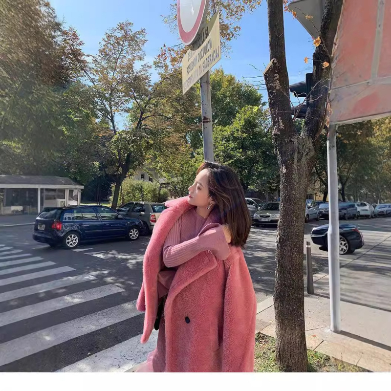 Palton din blană de miel, croială scurtă, guler polo, țesătură cașmir, mâneci lungi, pentru femei adulte, primăvara 2022