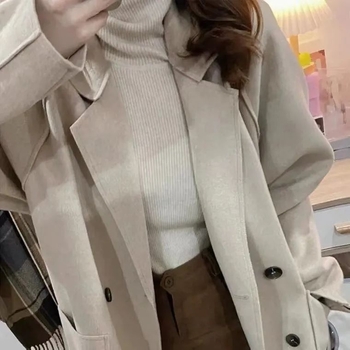 Kratko chenille kaput - proljeće 2025, japansko-korejski ležerni stil, četvrtasti ovratnik, rukavi 3/4, smjesa elastana (<30% glavnog materijala>)