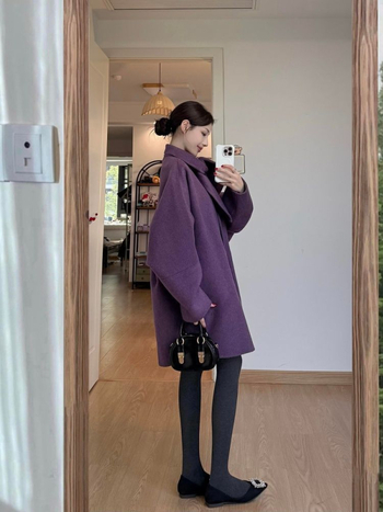 Chenille kaput sa šalom-ovratnikom, široki kroj, kratka duljina, smjesa spandexa