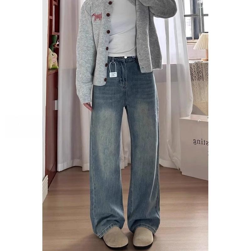 Jeansi din denim cu talie înaltă și croială largă, 50-70% bumbac, greutate medie