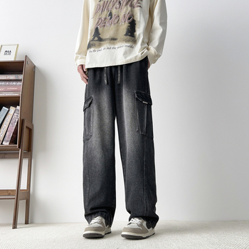 Дънки с прав крак, средно висока талия, памучно-бленд (61.3% памук, 25.8% полиестер, 12.9% регенерирана целулоза), измит финал, 5-джобен дизайн