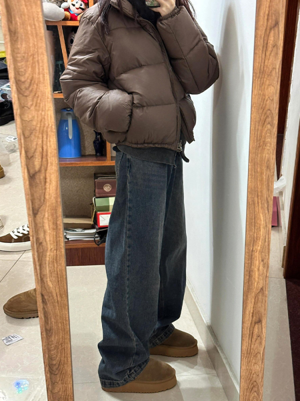 Traperice širokih nogavica, visoki struk, premazani denim, bez elastana, debeli materijal