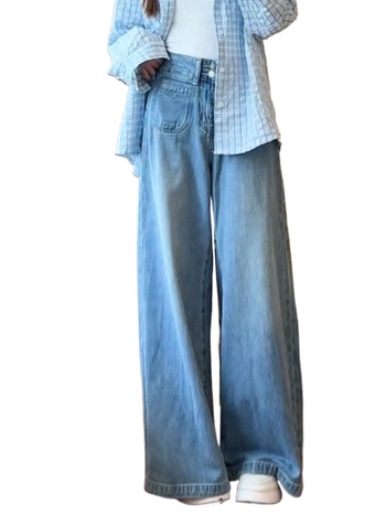 Ženske traperice s širokim krojem, visokim strukom, dugačke do poda, s višestrukim džepovima