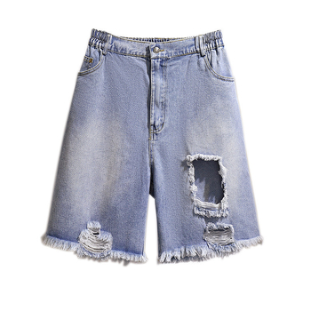 Ženske traperice u Harajuku stilu, ravni kroj, srednji pojas, duljina 5/4, 80% pamuk 20% poliester