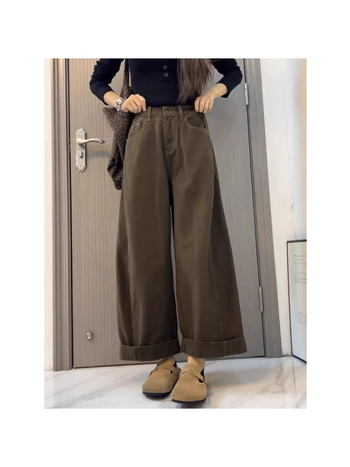 Ženske Vintage Traperice, Visoki Struk, Slobodan Kroj, Tijelo u Obliku Kruške, Široke Noge s Ravnim Krojem, Jesen 2025