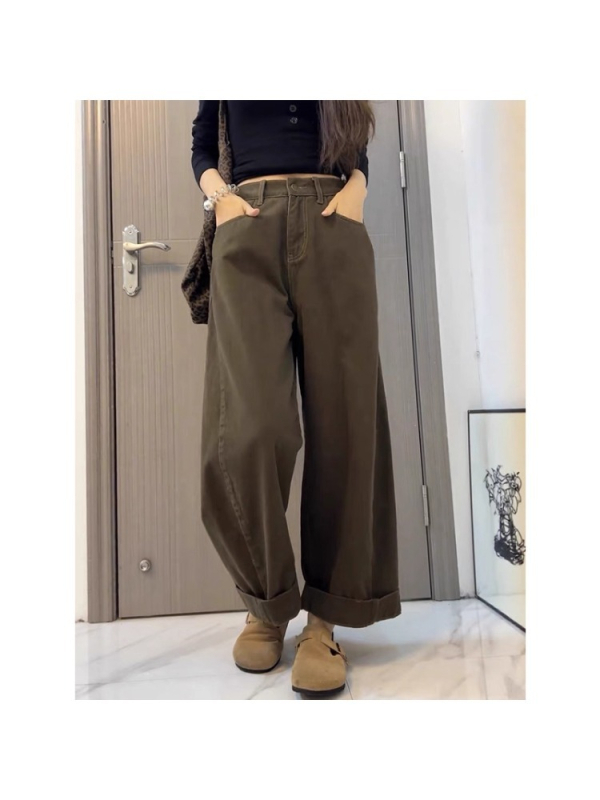 Ženske Vintage Traperice, Visoki Struk, Slobodan Kroj, Tijelo u Obliku Kruške, Široke Noge s Ravnim Krojem, Jesen 2025