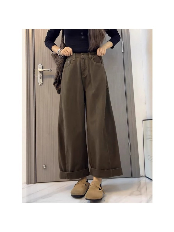 Ženske Vintage Traperice, Visoki Struk, Slobodan Kroj, Tijelo u Obliku Kruške, Široke Noge s Ravnim Krojem, Jesen 2025