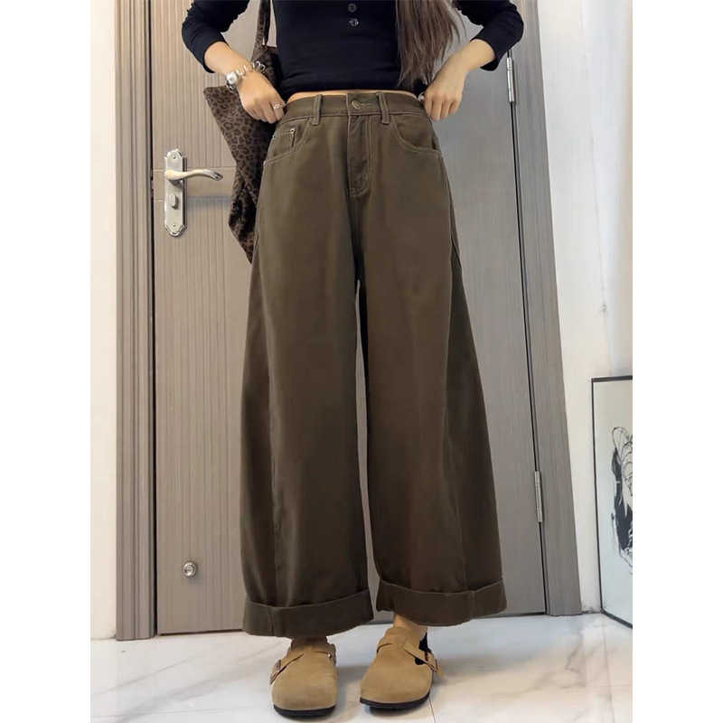 Ženske Vintage Traperice, Visoki Struk, Slobodan Kroj, Tijelo u Obliku Kruške, Široke Noge s Ravnim Krojem, Jesen 2025