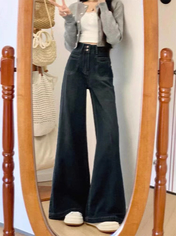 Τζιν από denim βαμβάκι, casual ευρύ παντελόνι, υψηλή μέση, κανονικό πάχος, άνοιξη 2025