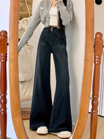 Τζιν από denim βαμβάκι, casual ευρύ παντελόνι, υψηλή μέση, κανονικό πάχος, άνοιξη 2025