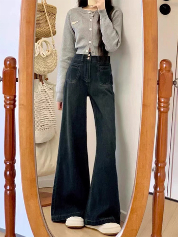 Τζιν από denim βαμβάκι, casual ευρύ παντελόνι, υψηλή μέση, κανονικό πάχος, άνοιξη 2025