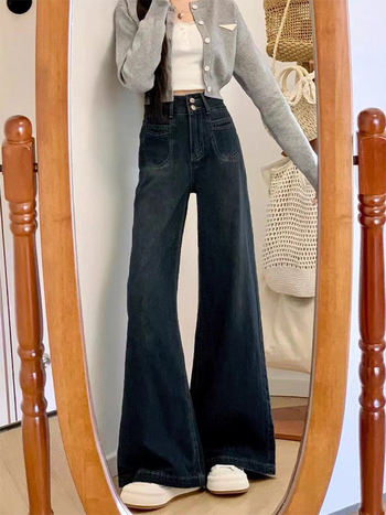 Τζιν από denim βαμβάκι, casual ευρύ παντελόνι, υψηλή μέση, κανονικό πάχος, άνοιξη 2025