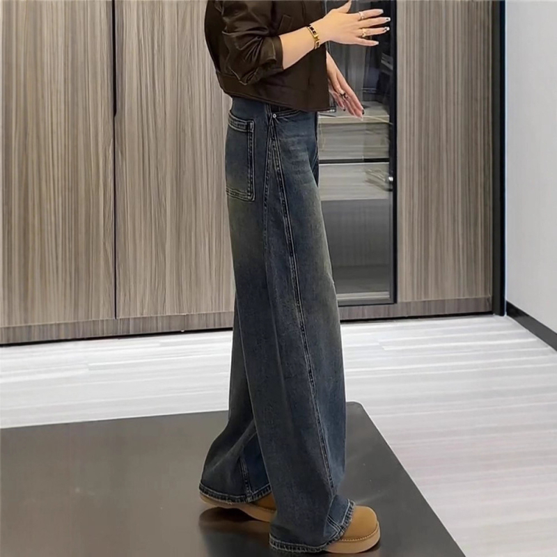 Traperice širokih nogavica sa visokim strukom, denim pamuk tkanina, srednja duljina