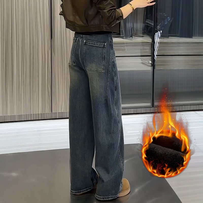 Traperice širokih nogavica sa visokim strukom, denim pamuk tkanina, srednja duljina