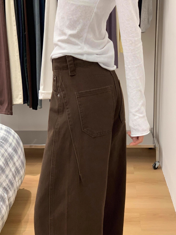 Ženske traperice s širokim nogama, denim, visokim strukom, pamuk 50–70%, detal od velura