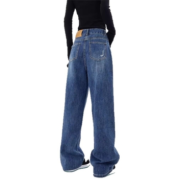 Τζιν με υψηλή μέση και ίσια γραμμή, χαλαρή πτώση, ύφασμα denim από βαμβάκι, πολυεστέρας έως 30%, φθινόπωρο 2025