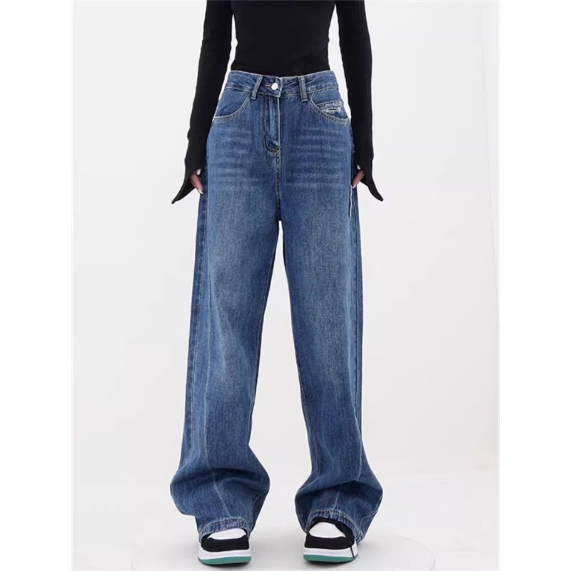 Τζιν με υψηλή μέση και ίσια γραμμή, χαλαρή πτώση, ύφασμα denim από βαμβάκι, πολυεστέρας έως 30%, φθινόπωρο 2025