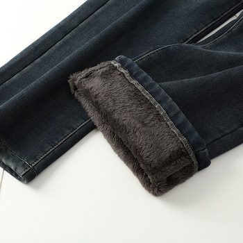 Ženske traperice visokim strukom i fleece podstava, denim od pamuka, ravni kroj, debeli materijal (visok struk; fleece podstava; denim od pamuka; debeli materijal; ravni kroj)