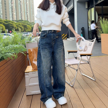 Γυναικείοι τζιν από ντένιμ, υψηλή μέση, φαρδιά γραμμή, παχιά ύφανση, χειμώνας 2025, 70-80% βαμβάκι, 20-30% πολυεστέρας