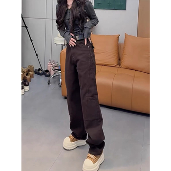 Τζιν γυναικών με υψηλή μέση και φαρδύ πόδι, denim ύφασμα, ραφές σε στυλ κολλάζ, 30-50% πολυεστέρας