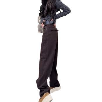 Τζιν γυναικών με υψηλή μέση και φαρδύ πόδι, denim ύφασμα, ραφές σε στυλ κολλάζ, 30-50% πολυεστέρας